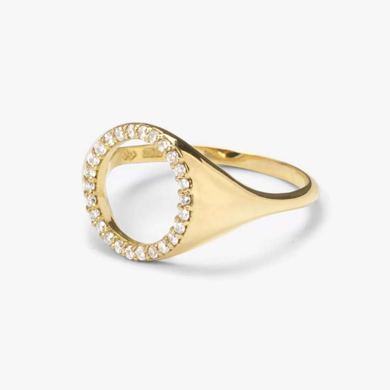 The Alkemistry Aria - 18Ct Gold, Pave Diamond Circle Signet Ring Flash Sale