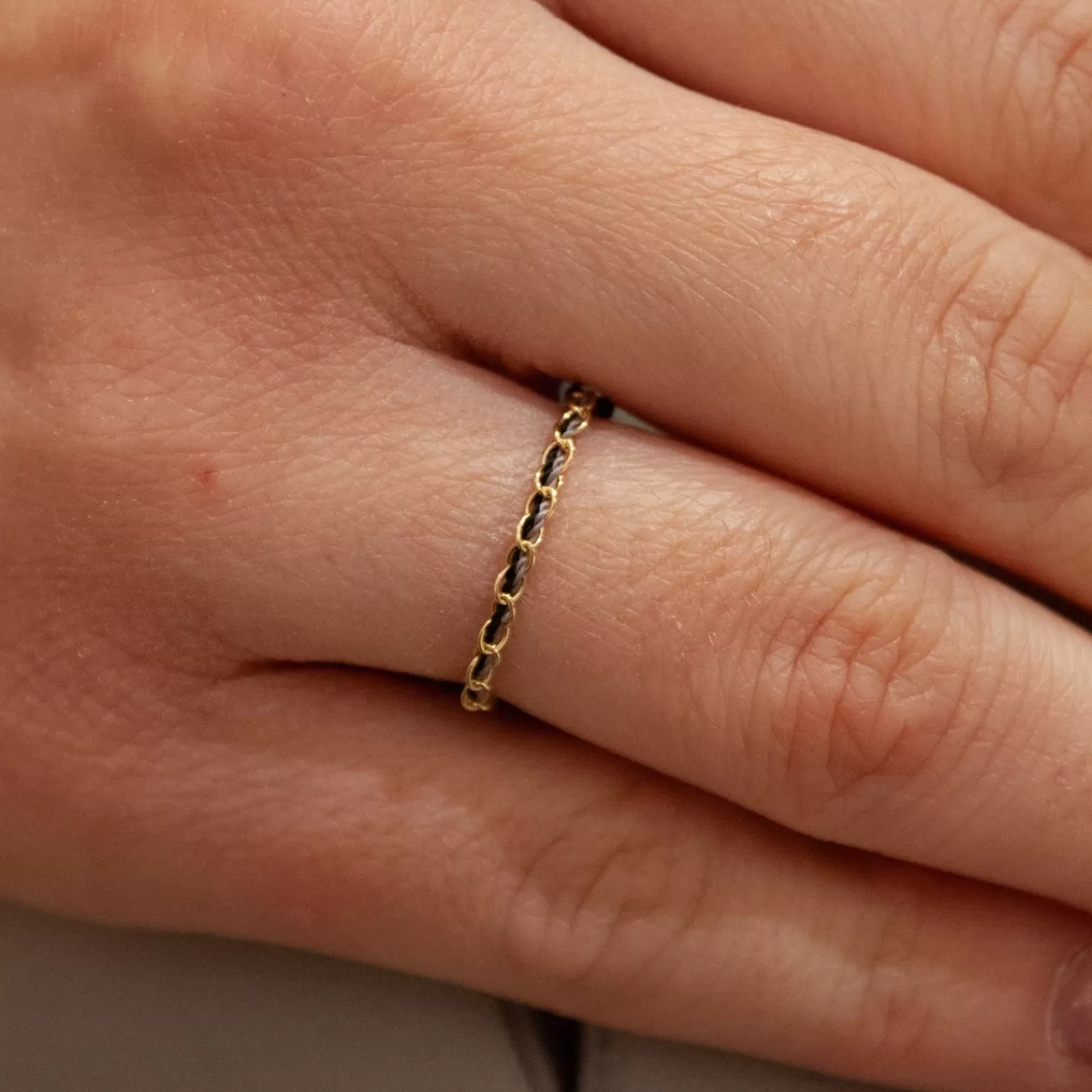 The Alkemistry Auric - 18Ct Gold, Black Woven Chain Ring Fashion