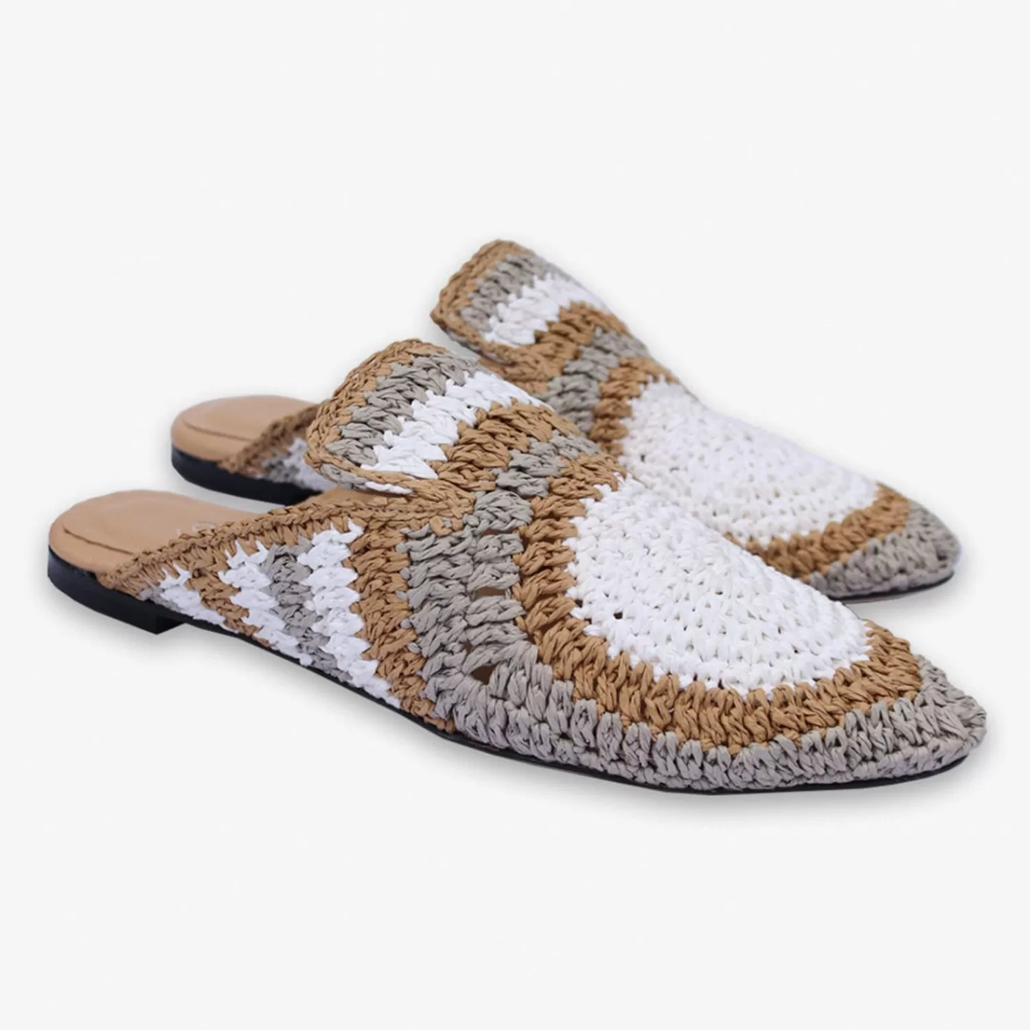 The Alkemistry Auric - Grey, White & Beige, Woven Raffia Leather Slippers Cheap