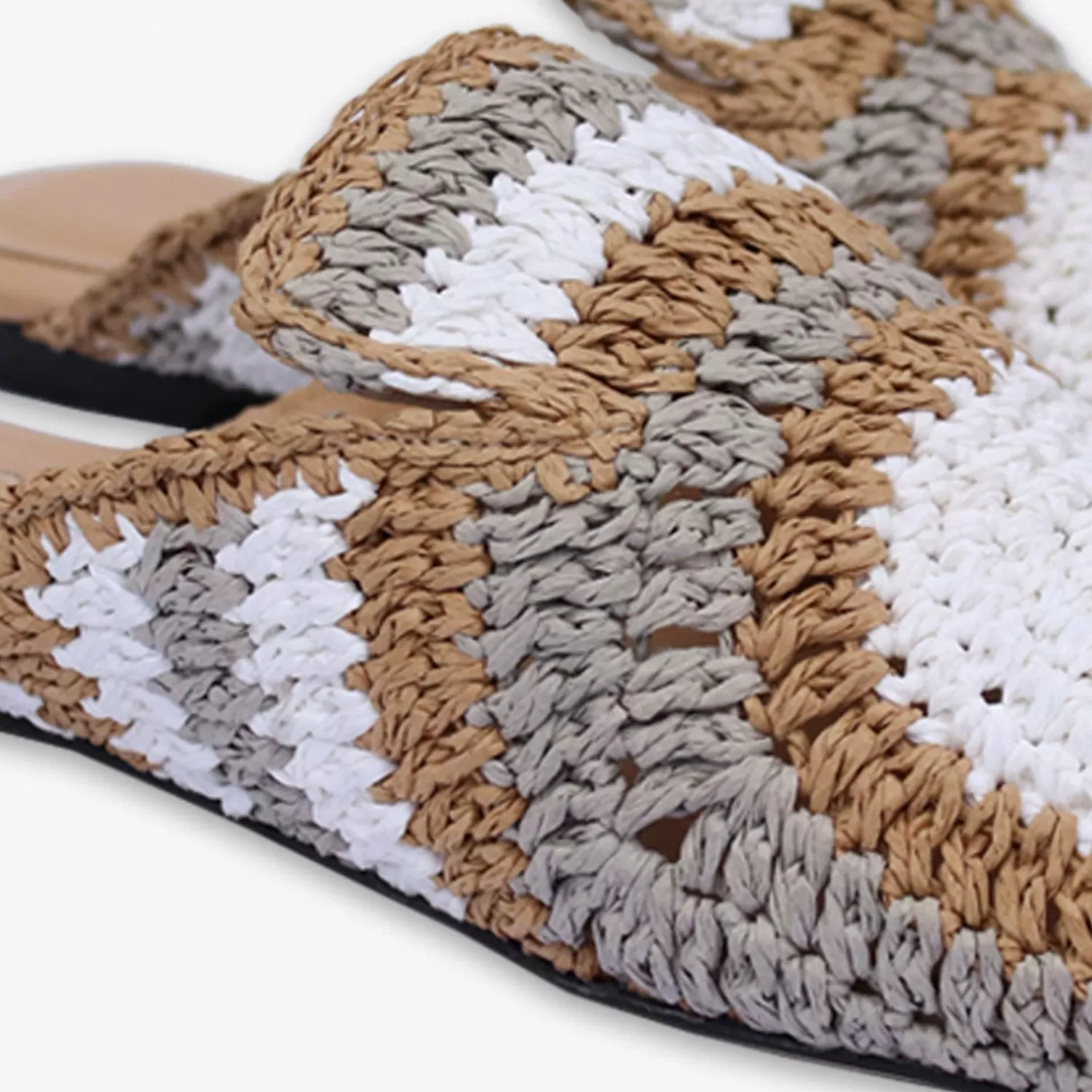 The Alkemistry Auric - Grey, White & Beige, Woven Raffia Leather Slippers Cheap