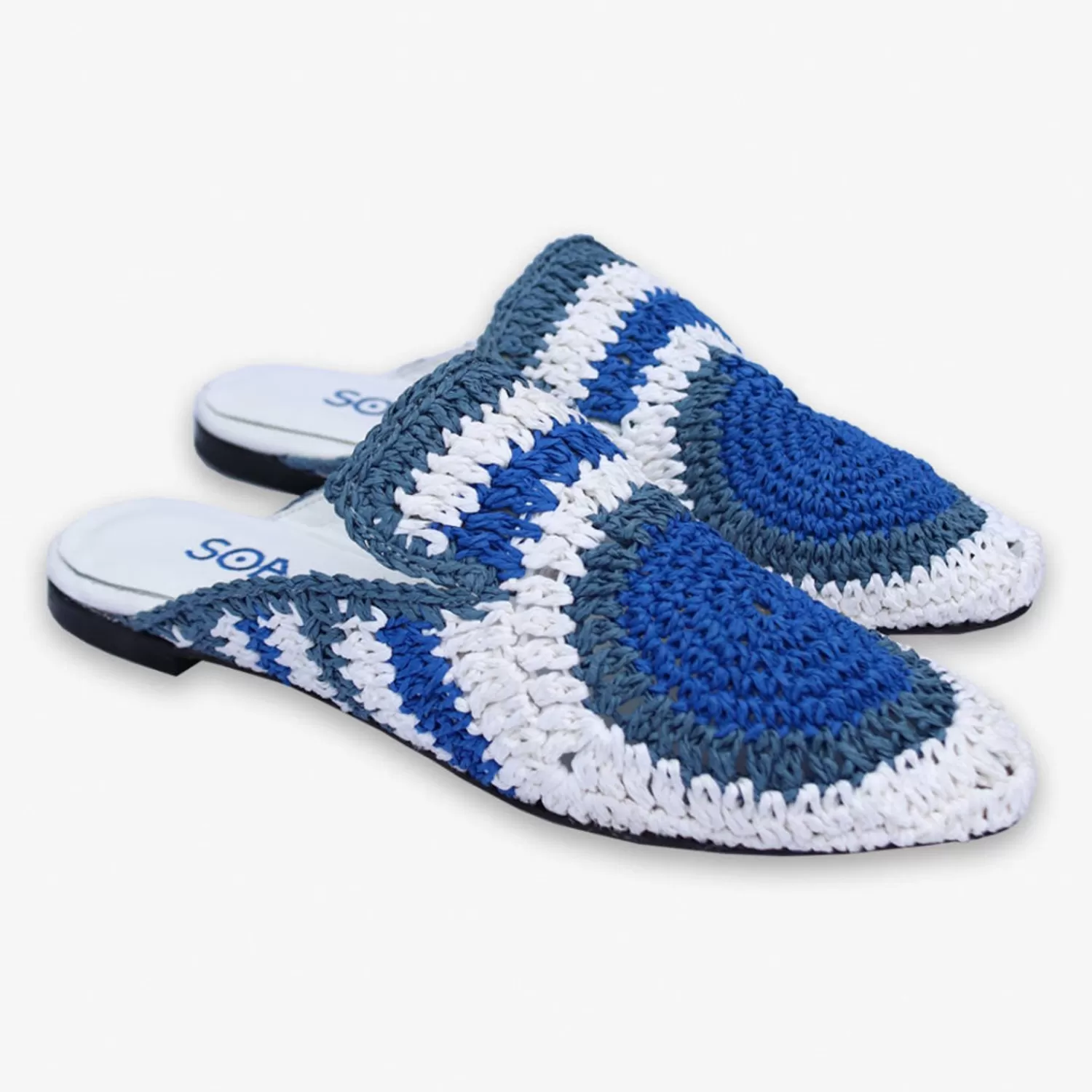 The Alkemistry Auric - Navy, Blue & White, Woven Raffia Leather Slippers Fashion