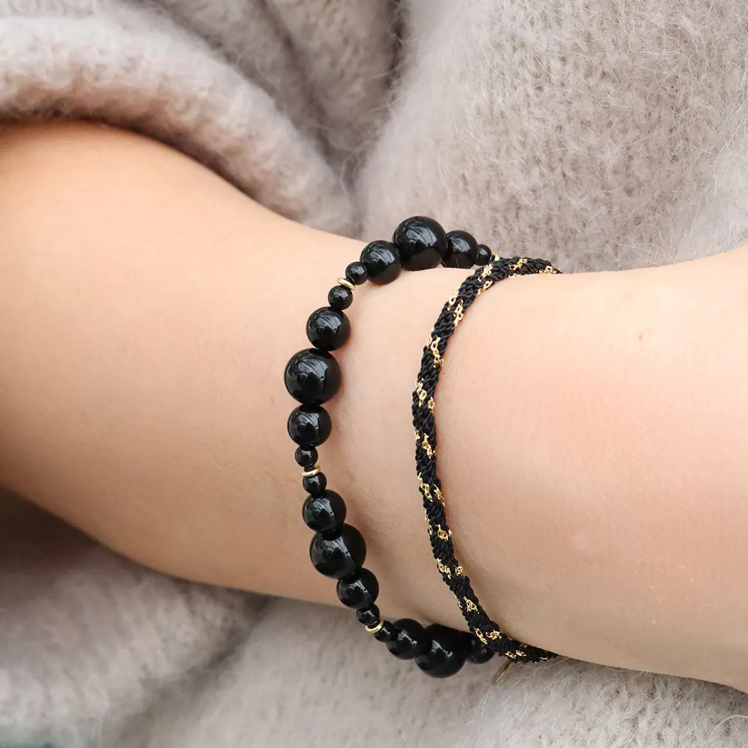 The Alkemistry Boba - 18Ct Gold, Black Onyx Bead Bubble Bracelet Cheap