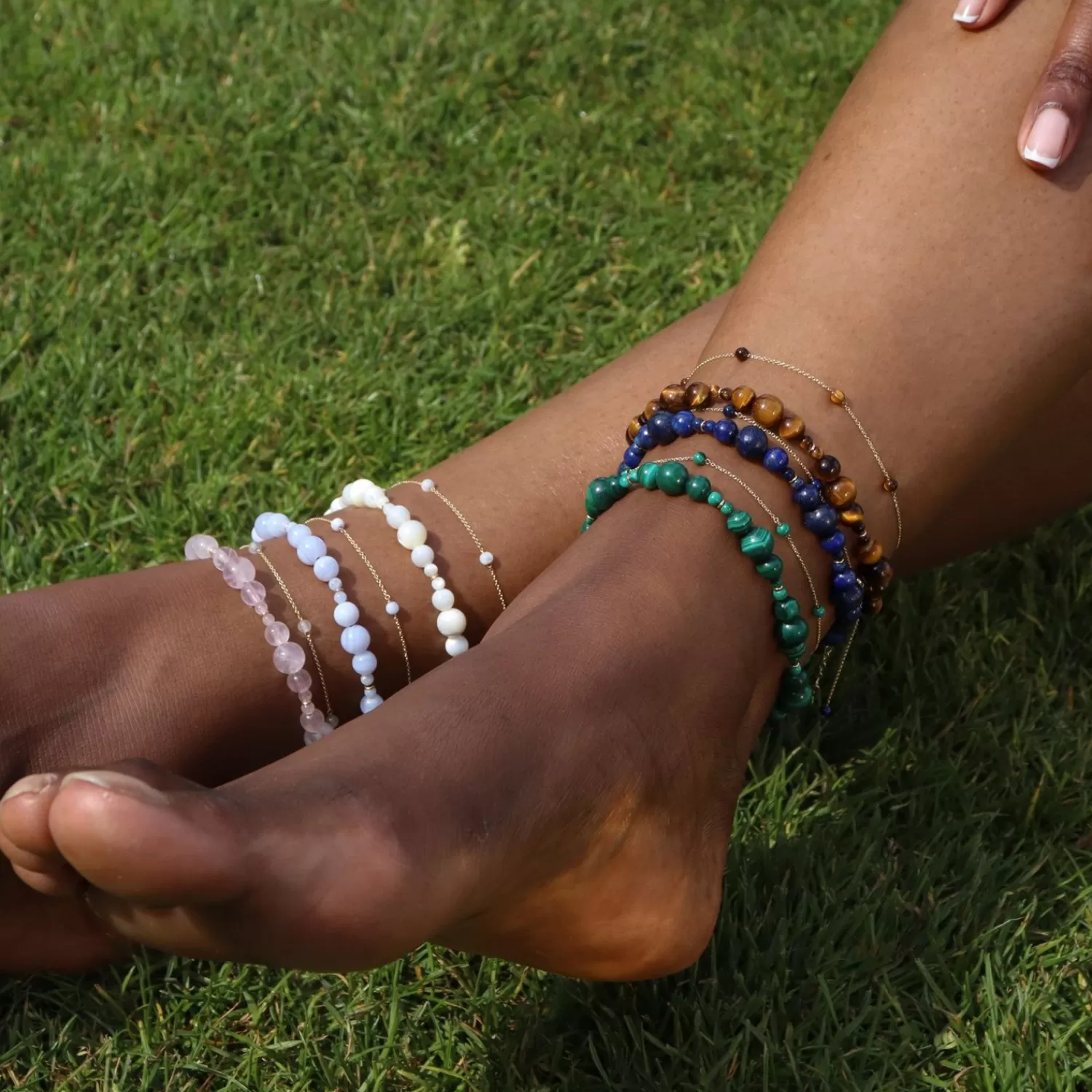 The Alkemistry Boba - 18Ct Gold, Malachite Bead And Chain Anklet Store