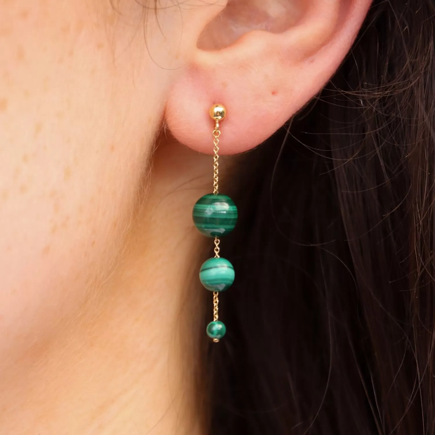 The Alkemistry Boba - 18Ct Gold, Malachite Bead Bubble Drop Earring (Pair) Clearance