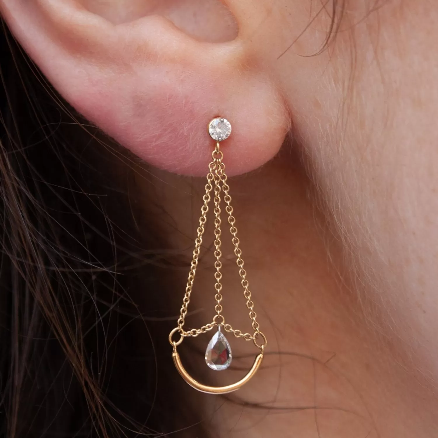 The Alkemistry Suncatcher - 18Ct Gold, Rose Cut Diamond Pendulum Earring (Single) Discount